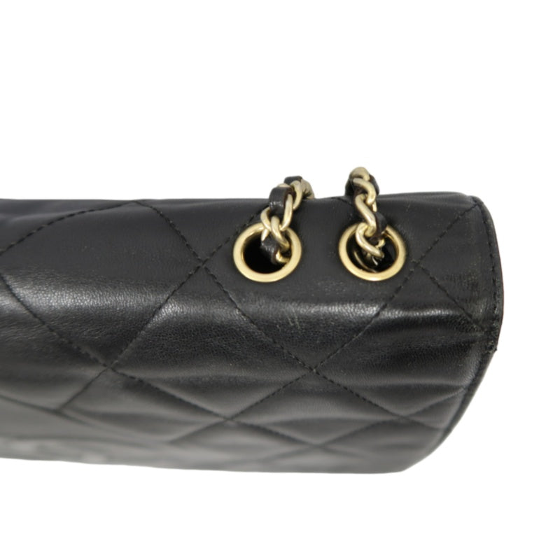 CHANEL Matelassé Chain Tote Shoulder Bag Lambskin Black Large Double CC Logo