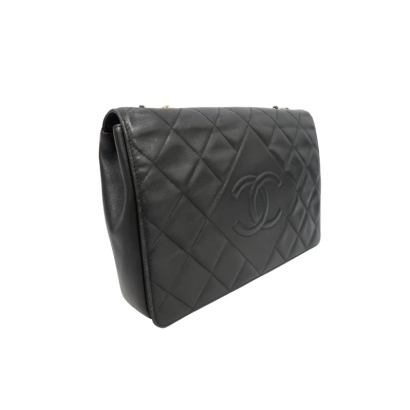 CHANEL Matelassé Chain Tote Shoulder Bag Lambskin Black Large Double CC Logo