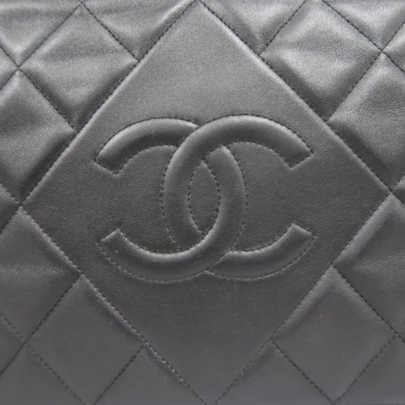 CHANEL Matelassé Chain Tote Shoulder Bag Lambskin Black Large Double CC Logo