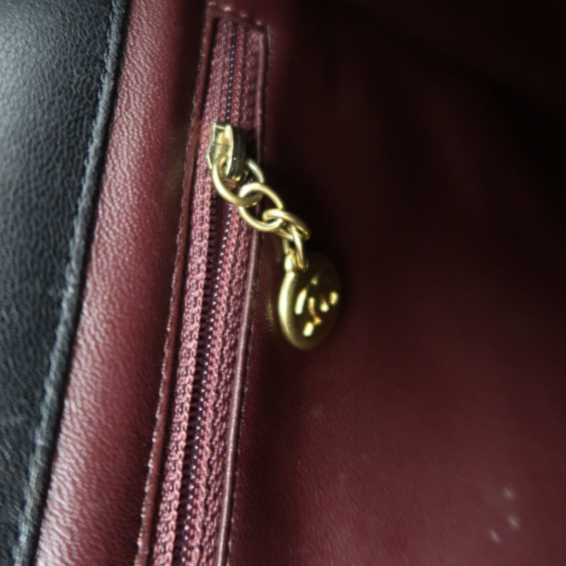 CHANEL Matelassé Chain Tote Shoulder Bag Lambskin Black Large Double CC Logo