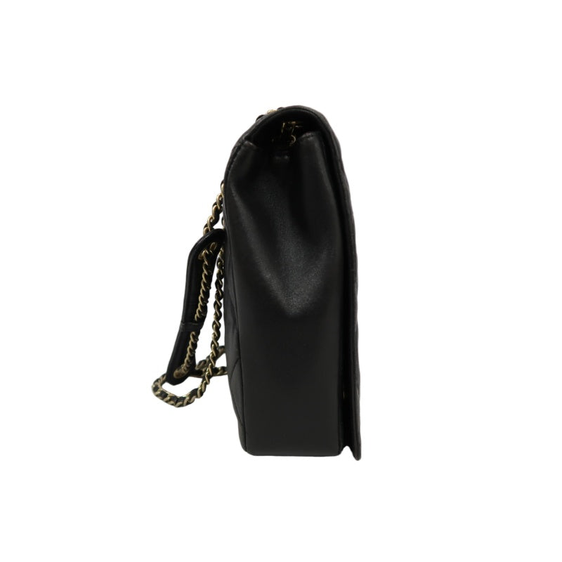 CHANEL Matelassé Chain Tote Shoulder Bag Lambskin Black Large Double CC Logo