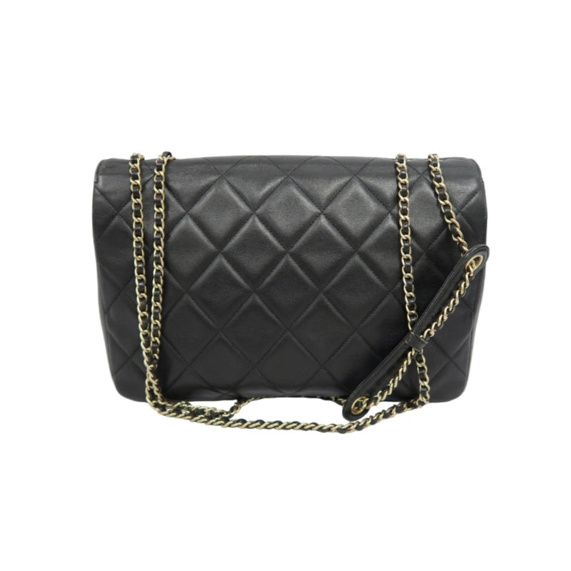 CHANEL Matelassé Chain Tote Shoulder Bag Lambskin Black Large Double CC Logo