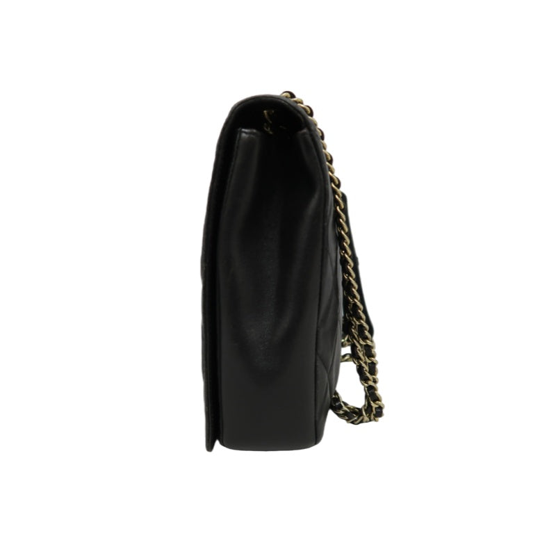 CHANEL Matelassé Chain Tote Shoulder Bag Lambskin Black Large Double CC Logo