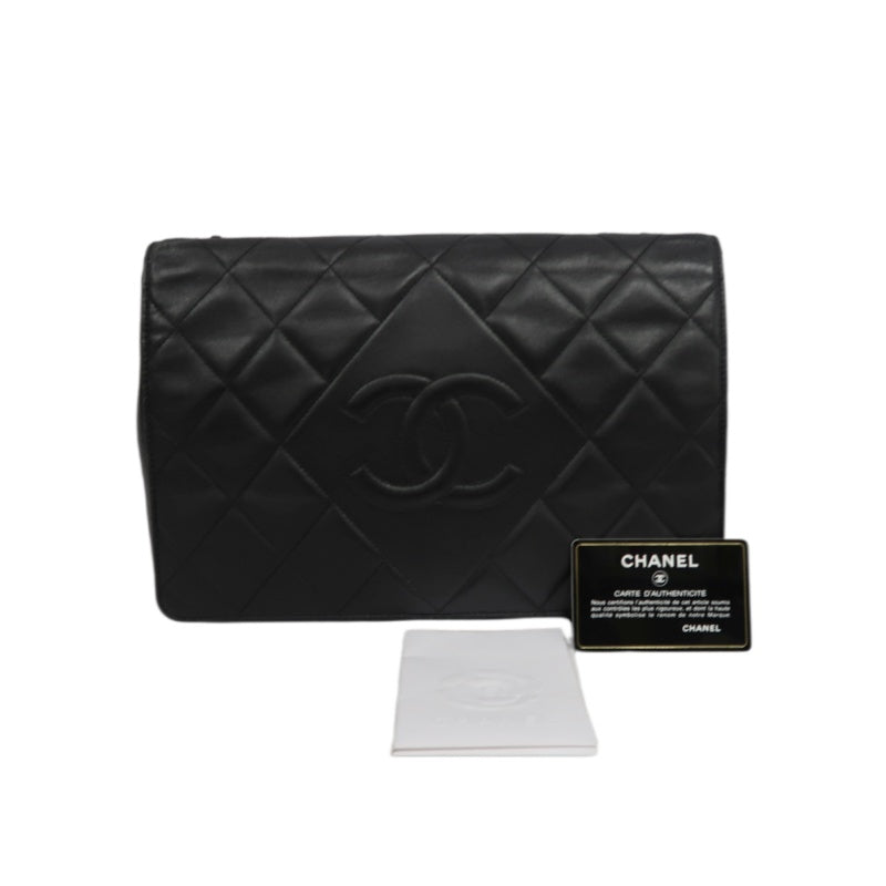 CHANEL Matelassé Chain Tote Shoulder Bag Lambskin Black Large Double CC Logo