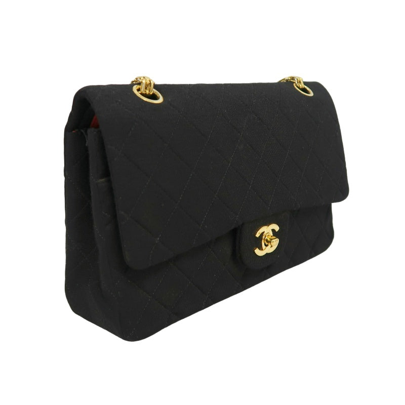 CHANEL CF Shoulder Bag Cotton Canvas Black Gold Hardware
