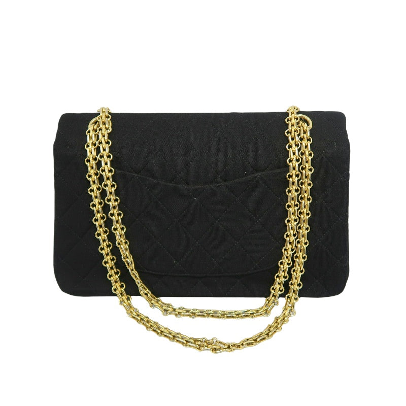 CHANEL CF Shoulder Bag Cotton Canvas Black Gold Hardware