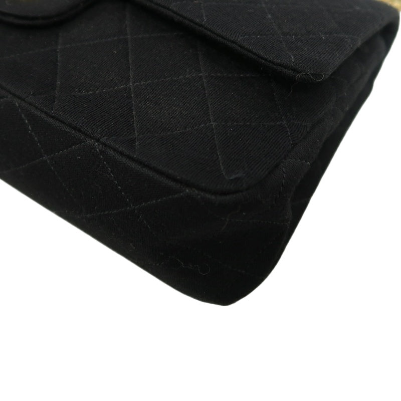 CHANEL CF Shoulder Bag Cotton Canvas Black Gold Hardware