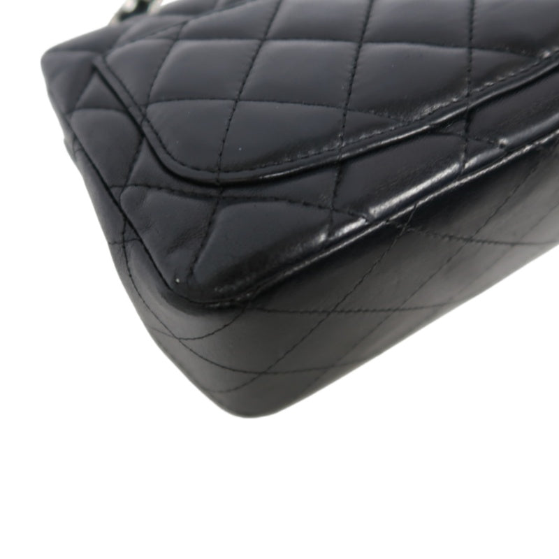 CHANEL Matelassé Square Mini Shoulder Bag Lambskin Black Silver Hardware