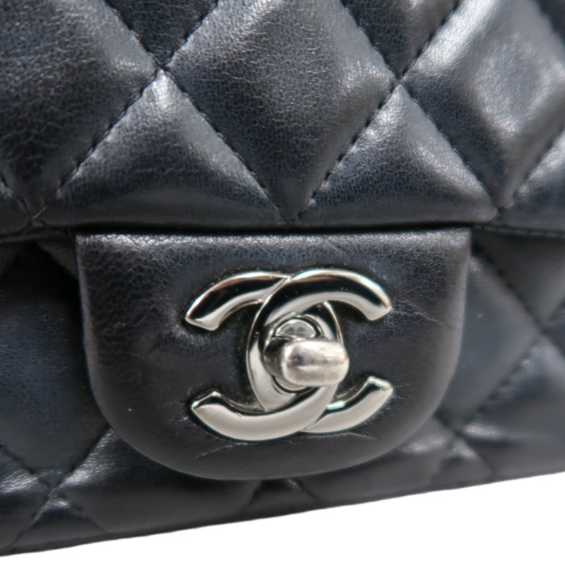 CHANEL Matelassé Square Mini Shoulder Bag Lambskin Black Silver Hardware