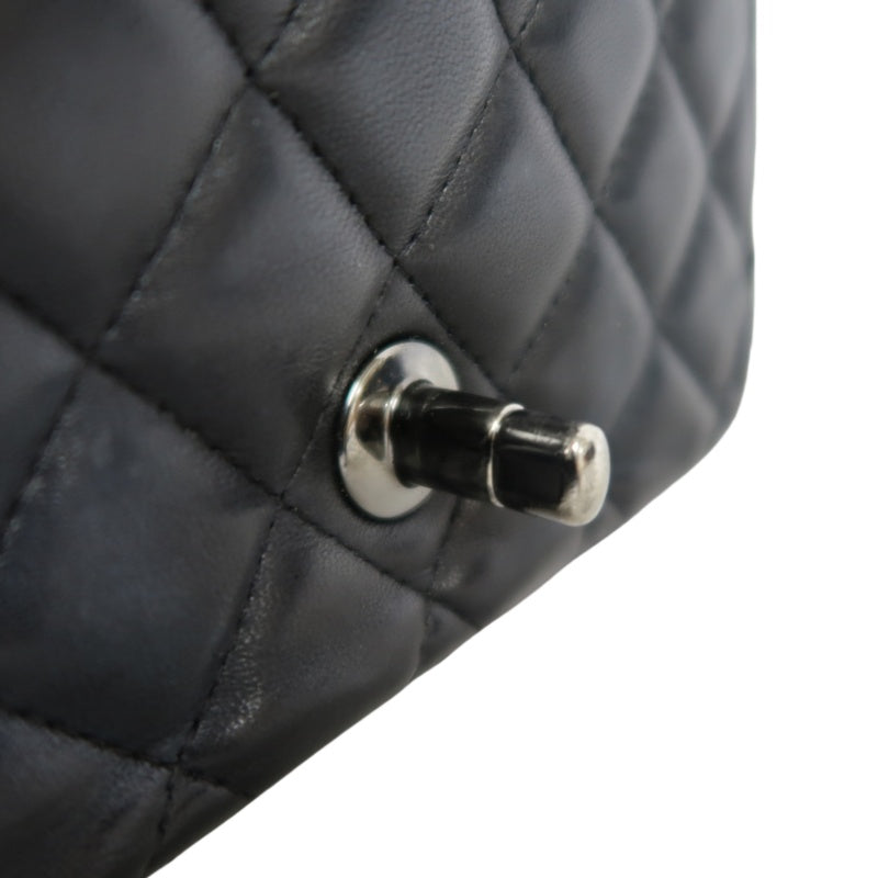 CHANEL Matelassé Square Mini Shoulder Bag Lambskin Black Silver Hardware