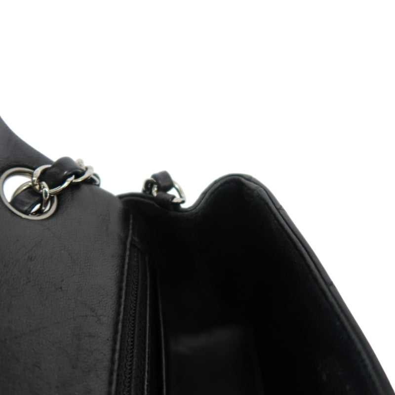 CHANEL Matelassé Square Mini Shoulder Bag Lambskin Black Silver Hardware