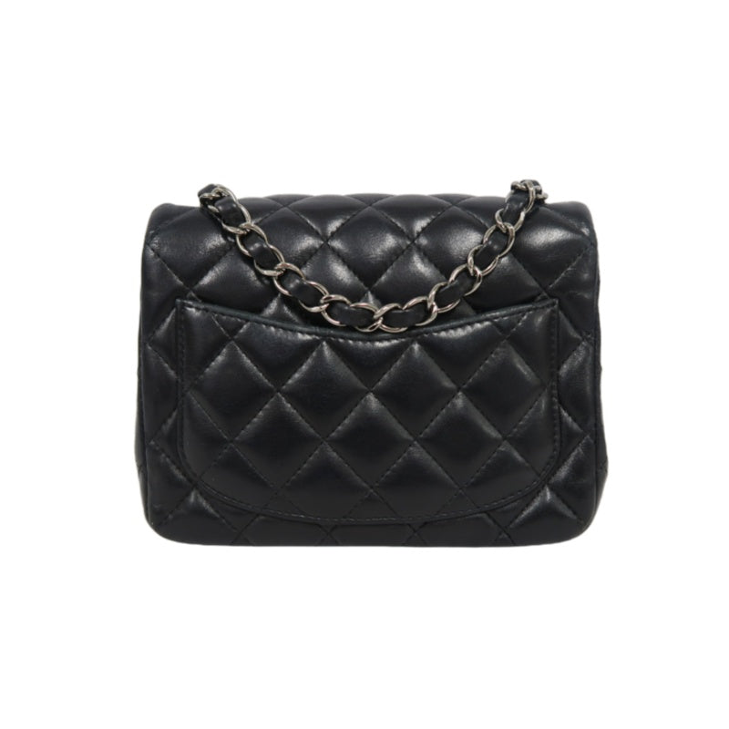 CHANEL Matelassé Square Mini Shoulder Bag Lambskin Black Silver Hardware