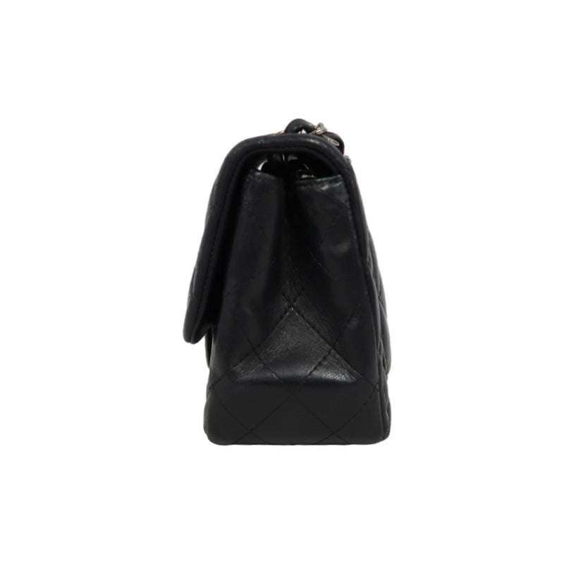 CHANEL Matelassé Square Mini Shoulder Bag Lambskin Black Silver Hardware