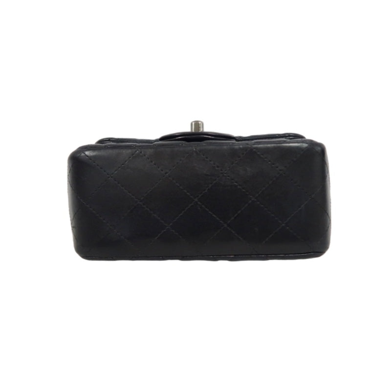 CHANEL Matelassé Square Mini Shoulder Bag Lambskin Black Silver Hardware