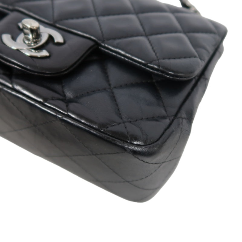 CHANEL Matelassé Square Mini Shoulder Bag Lambskin Black Silver Hardware