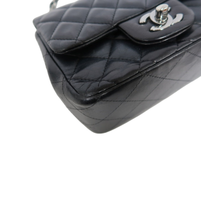 CHANEL Matelassé Square Mini Shoulder Bag Lambskin Black Silver Hardware