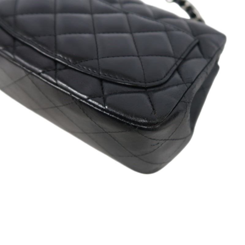 CHANEL Matelassé Square Mini Shoulder Bag Lambskin Black Silver Hardware