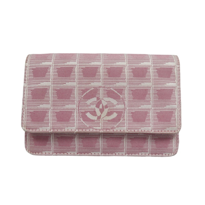 CHANEL New Travel Line Shoulder Bag Nylon Pink Ice Grid Pattern