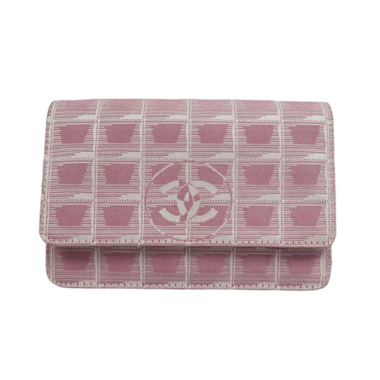 CHANEL New Travel Line Shoulder Bag Nylon Pink Ice Grid Pattern