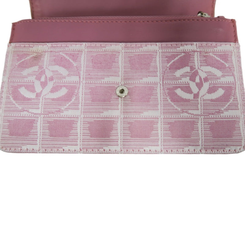 CHANEL New Travel Line Shoulder Bag Nylon Pink Ice Grid Pattern