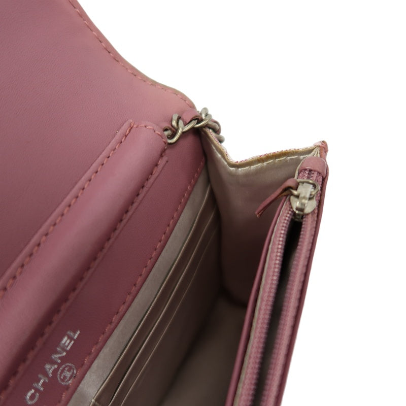 CHANEL New Travel Line Shoulder Bag Nylon Pink Ice Grid Pattern