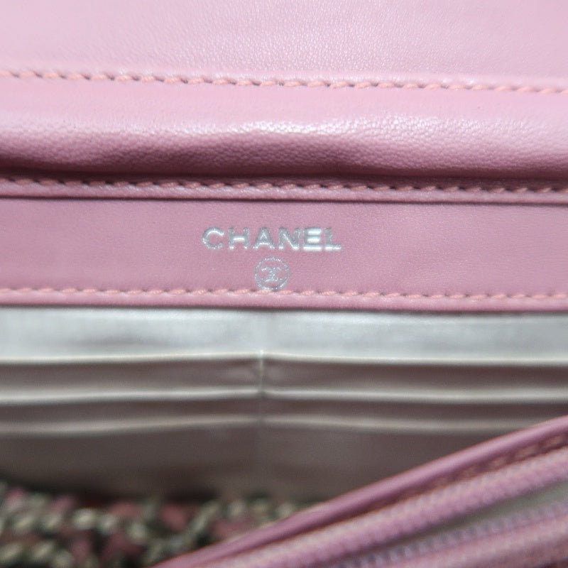 CHANEL New Travel Line Shoulder Bag Nylon Pink Ice Grid Pattern