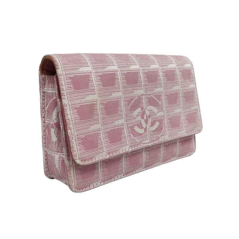 CHANEL New Travel Line Shoulder Bag Nylon Pink Ice Grid Pattern