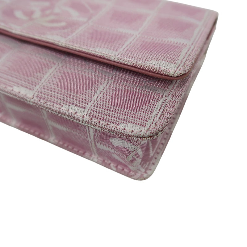 CHANEL New Travel Line Shoulder Bag Nylon Pink Ice Grid Pattern