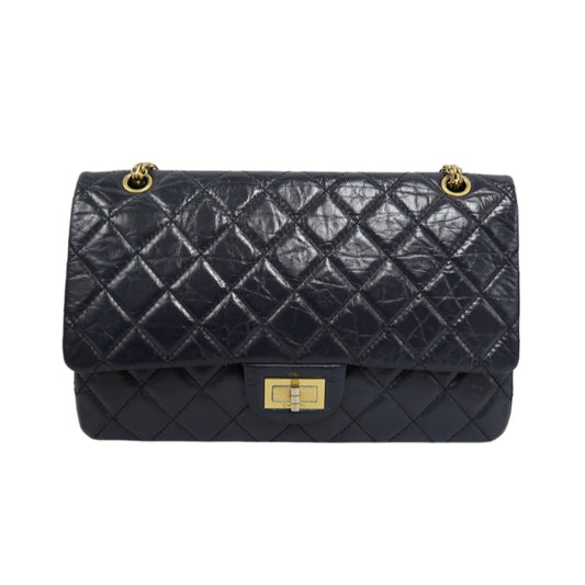 CHANEL Matelassé 2.55 Classic Flap Shoulder Bag Oiled Leather Black Gold Hardware