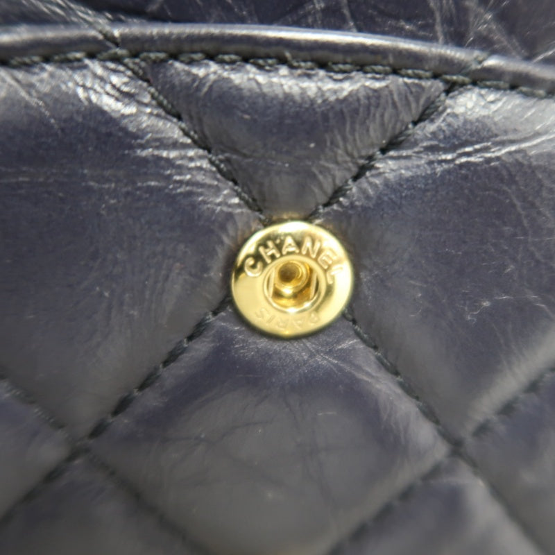 CHANEL Matelassé 2.55 Classic Flap Shoulder Bag Oiled Leather Black Gold Hardware