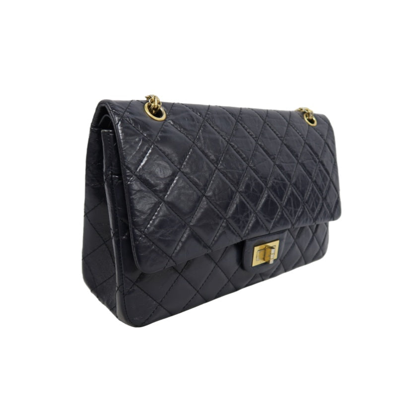 CHANEL Matelassé 2.55 Classic Flap Shoulder Bag Oiled Leather Black Gold Hardware