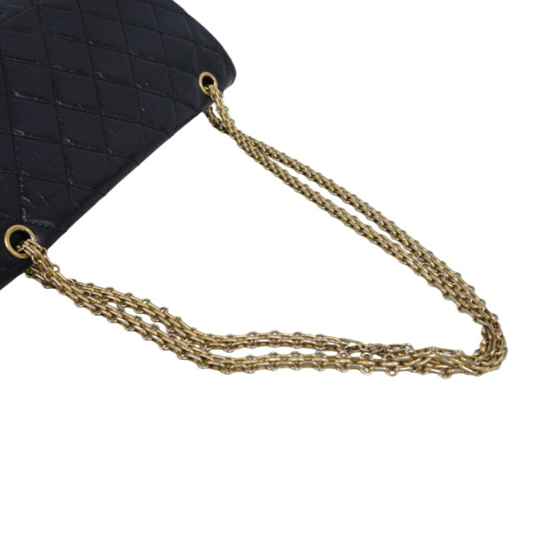 CHANEL Matelassé 2.55 Classic Flap Shoulder Bag Oiled Leather Black Gold Hardware