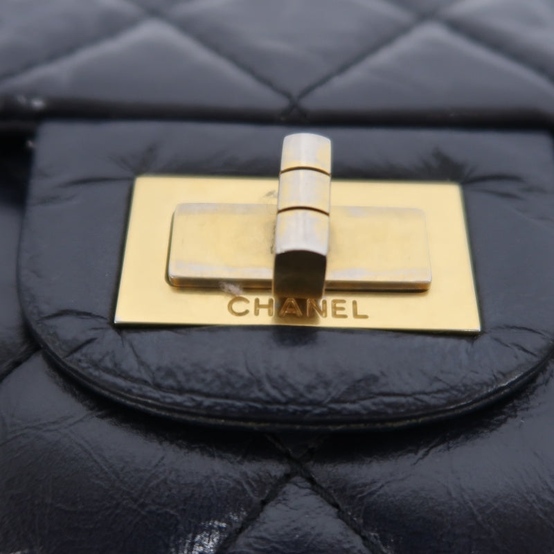 CHANEL Matelassé 2.55 Classic Flap Shoulder Bag Oiled Leather Black Gold Hardware