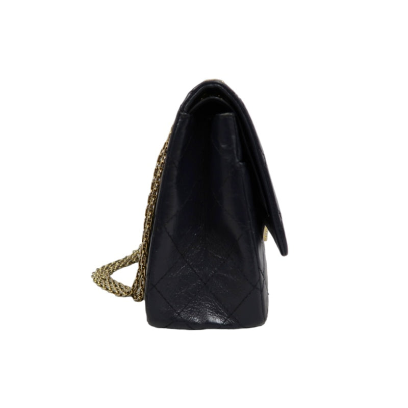 CHANEL Matelassé 2.55 Classic Flap Shoulder Bag Oiled Leather Black Gold Hardware