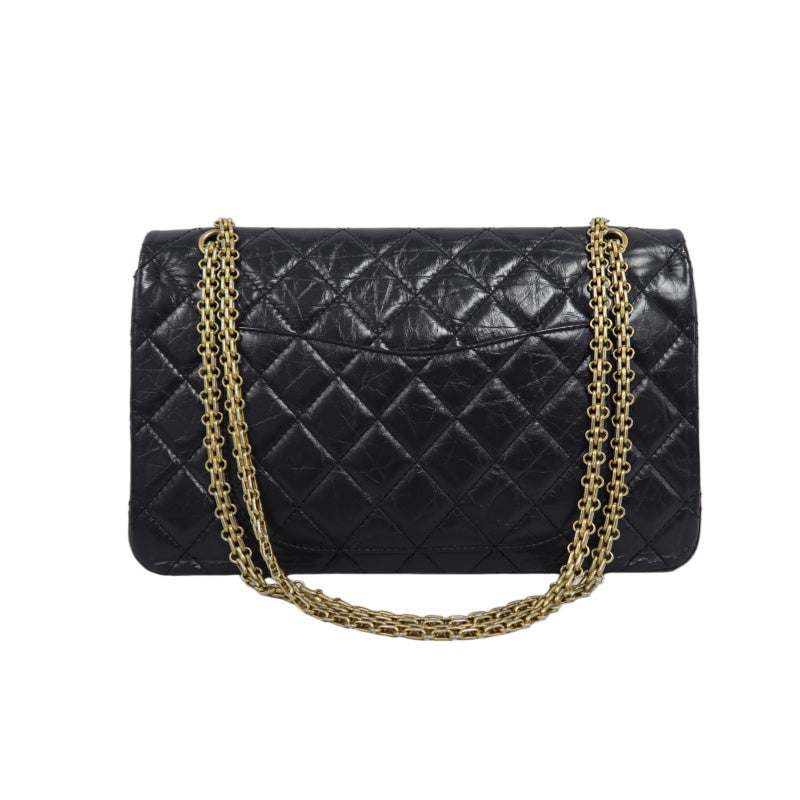 CHANEL Matelassé 2.55 Classic Flap Shoulder Bag Oiled Leather Black Gold Hardware