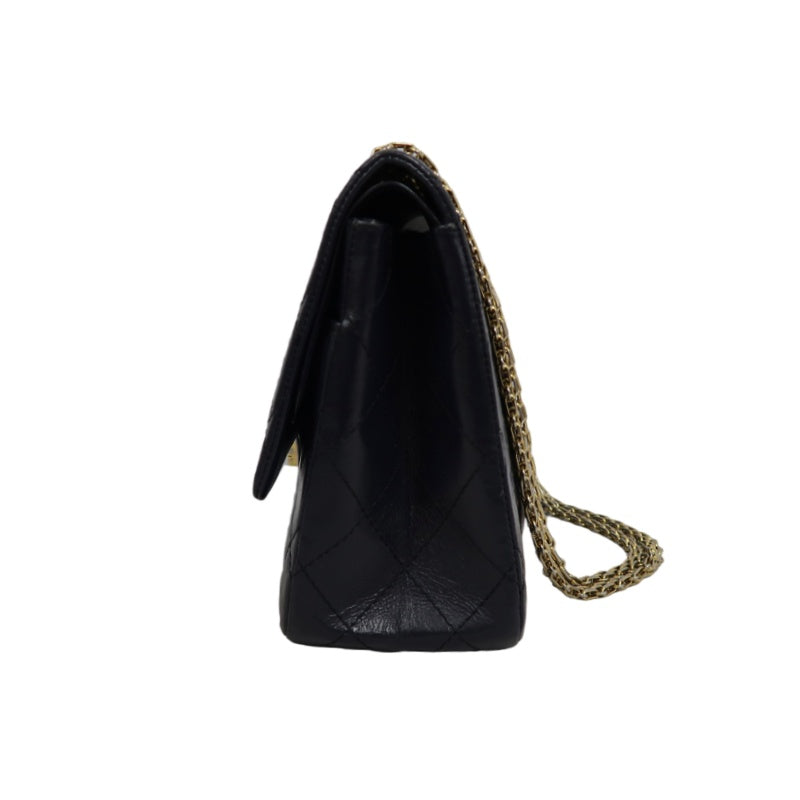 CHANEL Matelassé 2.55 Classic Flap Shoulder Bag Oiled Leather Black Gold Hardware
