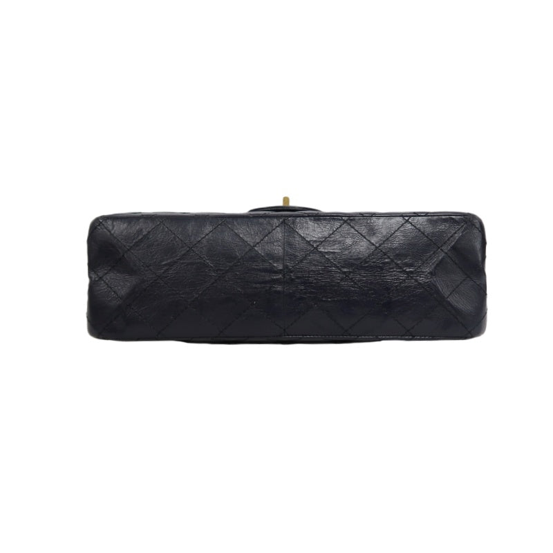 CHANEL Matelassé 2.55 Classic Flap Shoulder Bag Oiled Leather Black Gold Hardware