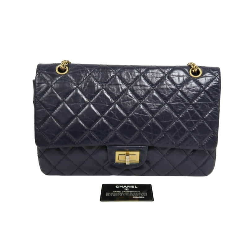 CHANEL Matelassé 2.55 Classic Flap Shoulder Bag Oiled Leather Black Gold Hardware