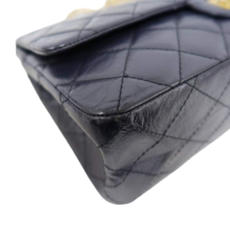 CHANEL Matelassé 2.55 Classic Flap Shoulder Bag Oiled Leather Black Gold Hardware