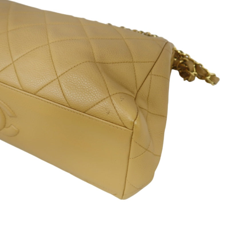 CHANEL Matelassé Shoulder Bag Calfskin Beige Gold Hardwar