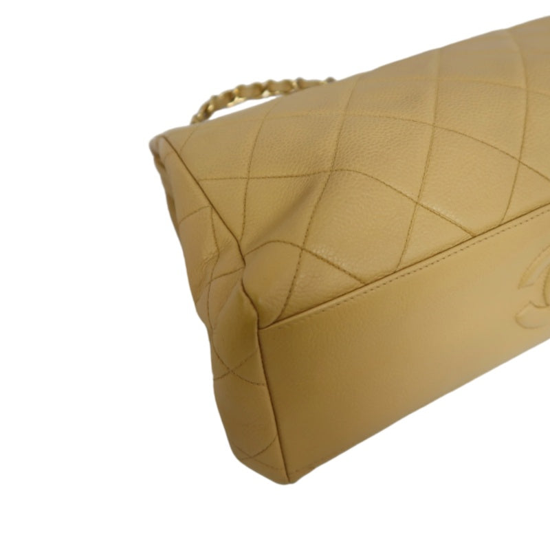 CHANEL Matelassé Shoulder Bag Calfskin Beige Gold Hardwar