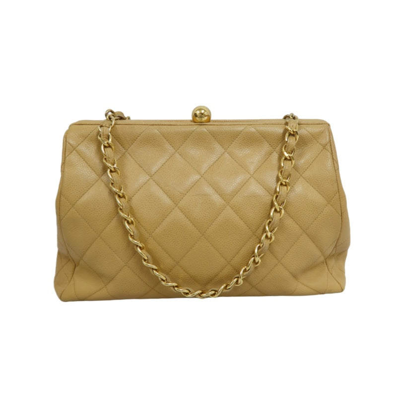 CHANEL Matelassé Shoulder Bag Calfskin Beige Gold Hardwar