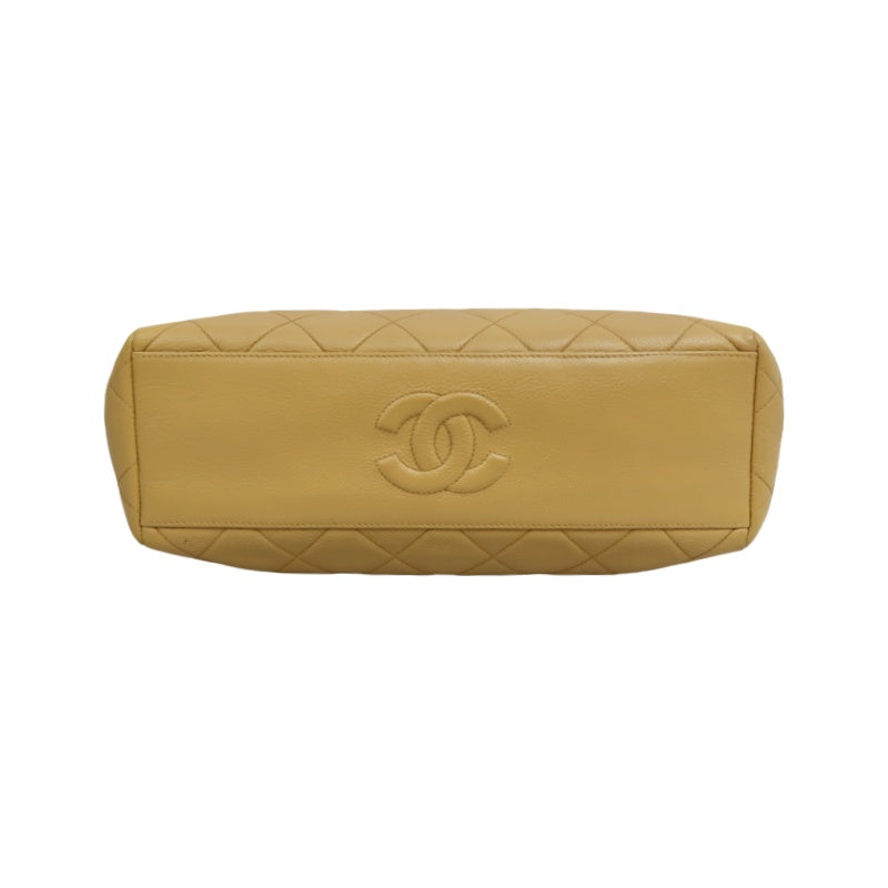 CHANEL Matelassé Shoulder Bag Calfskin Beige Gold Hardwar