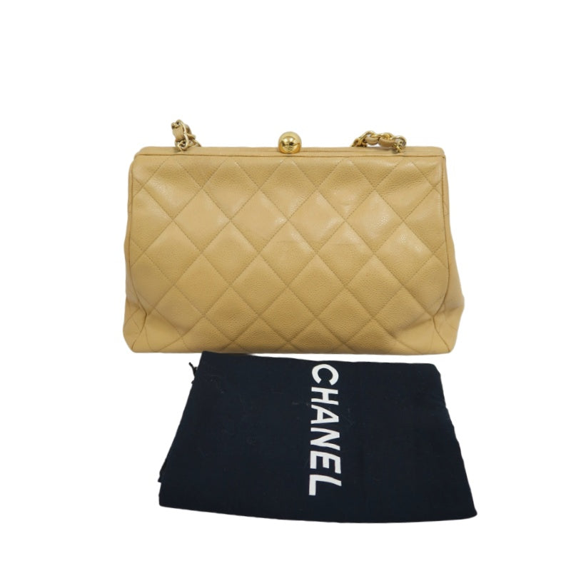 CHANEL Matelassé Shoulder Bag Calfskin Beige Gold Hardwar