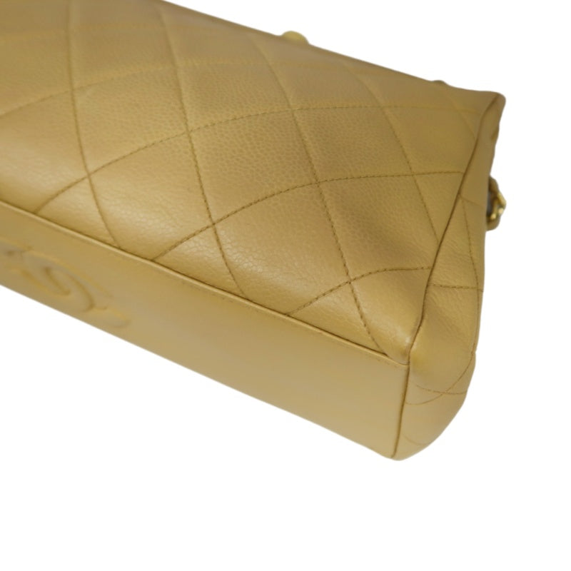CHANEL Matelassé Shoulder Bag Calfskin Beige Gold Hardwar
