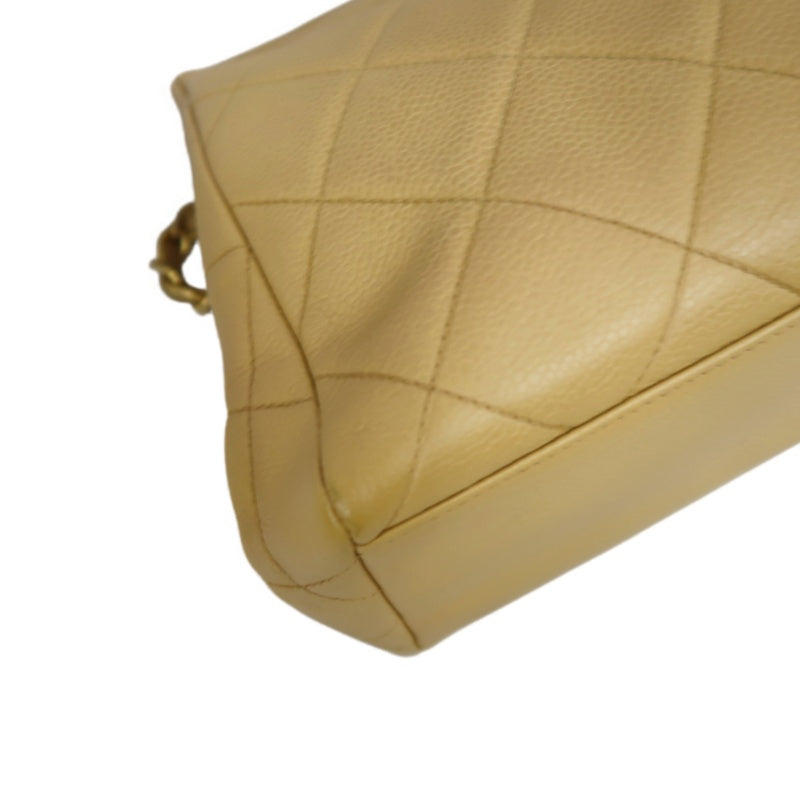 CHANEL Matelassé Shoulder Bag Calfskin Beige Gold Hardwar