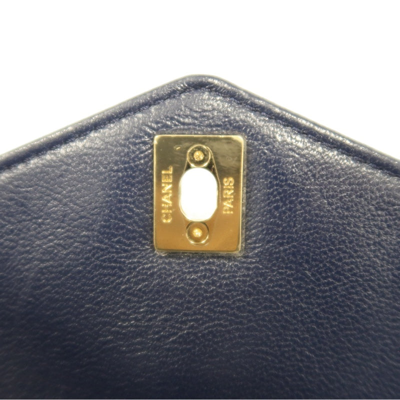 CHANEL Chevron Shoulder Bag Calfskin Navy/Black Gold Hardware