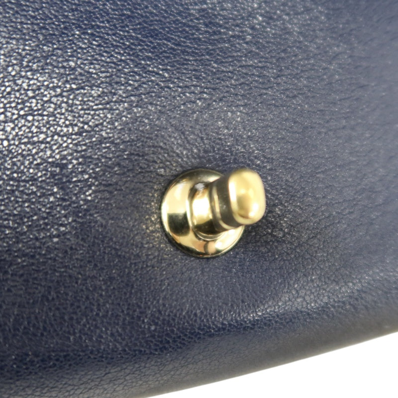CHANEL Chevron Shoulder Bag Calfskin Navy/Black Gold Hardware