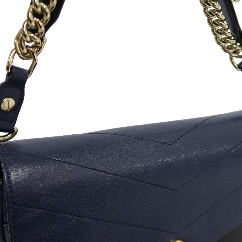 CHANEL Chevron Shoulder Bag Calfskin Navy/Black Gold Hardware