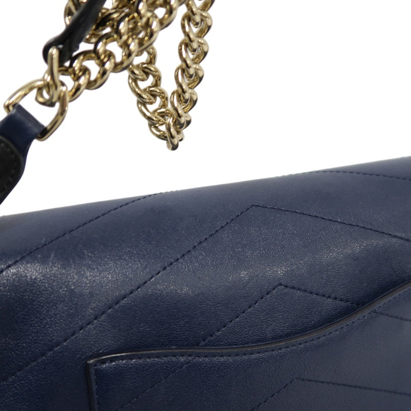 CHANEL Chevron Shoulder Bag Calfskin Navy/Black Gold Hardware